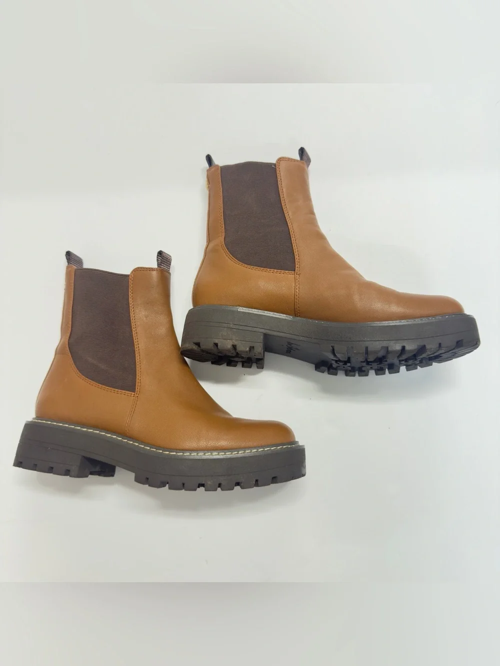 Sam Edelman Laguna Waterproof Chelsea Boot Tawny Brown Leather Lug Sole Size 7